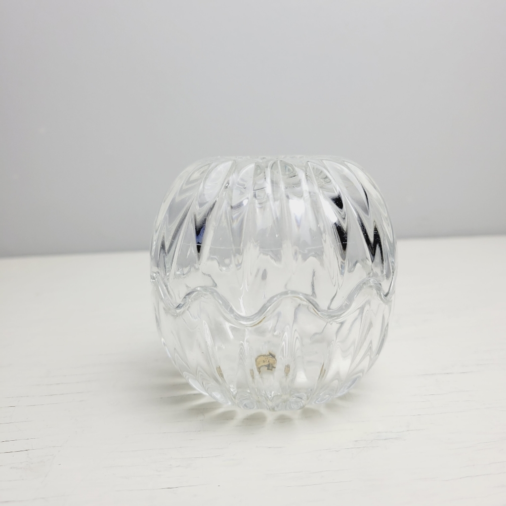 Vintage Zajeca Lead Crystal Round 2-Piece Potpourri Candy Dish Trinket Box Egg